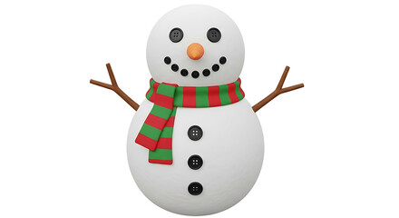 Smiling Snowman with Red Green Scarf and Button Eyes