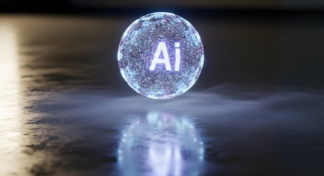 Luminous sphere representing artificial intelligence, data processing, and advanced technology in a futuristic digital environment, symbolizing innovation and cognitive computing