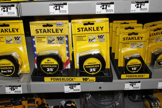 Stanley Tape Measures closeup shelf  packages