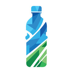 Abstract of a water bottle with geometric shapes.