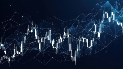 Abstract financial chart with polygon network overlay