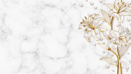 gold lily, pearl and marble background