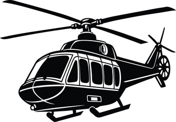 Set of black helicopter  silhouettes vector illustrations isolated on white background