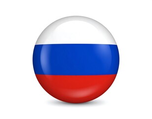 Glossy, spherical emblem featuring three horizontal stripes white, blue, and red, representing a nation's flag on a white background