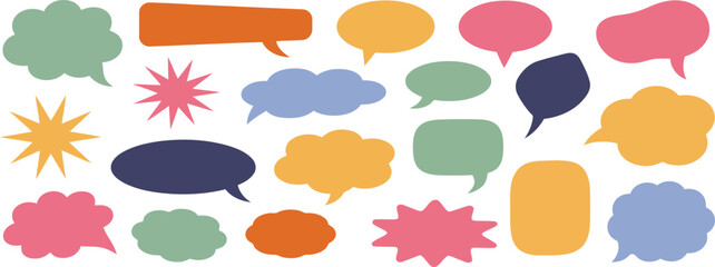 Collection of colorful abstract speech bubbles and shapes on a white background