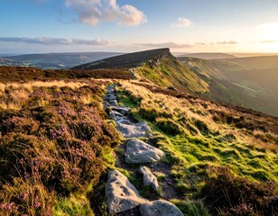 Mountain path at sunset