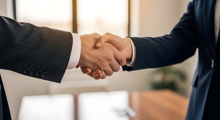 Obraz premium Close-up of a Professional Handshake Indicating Agreement and Business Partnership