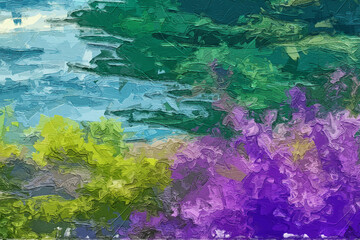 Fototapeta premium Various oil paintings, flowers, roses, peonies, villas, landscapes, lakes, lotus leaves, lotus flowers, waterfalls