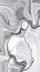 Abstract grayscale art piece with fluid, marbled design; swirling patterns and soft transitions