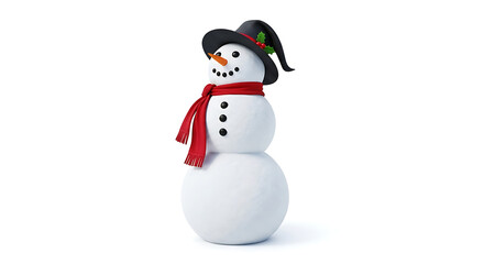 Snowman with black hat red scarf and holly winter christmas
