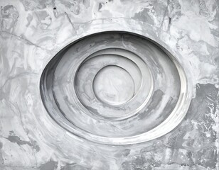 Abstract grayscale image of a circular depression with concentric rings, nested within a textured, swirling background