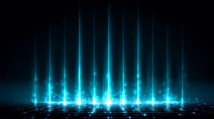 Abstract technology background with glowing blue beams and digital grid patterns featuring light reflections in vector illustration for modern tech concepts and futuristic design applications