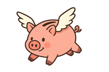Flying piggy bank cartoon representing saving money, financial freedom, future investment, and dreams concept
