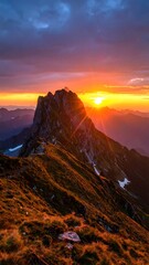 Mountain peak at vibrant sunset