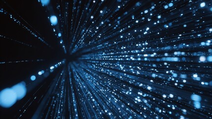 Abstract light speed data flow with digital streams and quantum computing, showcasing cyberspace qubit trails for modern information transmission, advanced computing visualization in tech applications