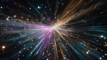 Abstract light speed data flow with digital streams and quantum computing, showcasing cyberspace qubit trails for modern information transmission, advanced computing visualization in tech applications