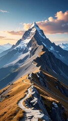 Mountain peak, hiking trail, golden autumn