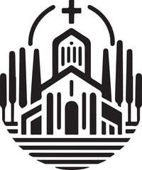 Naklejka premium Elegant Church Emblem: A Symbolic Black and White Representation