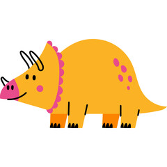 Orange Triceratops Dinosaur Cartoon Illustration With Pink Frill And Spots Isolated On Transparent Background