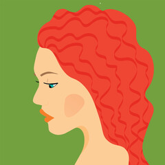 Portrait of a fashion woman. The head in profile of a European brunette woman. Face of girl. Flat design for for landing page, banner, social Media Avatar. Color vector illustration.