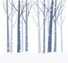 Blue Winter Landscape With Falling Snow