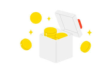 コインとフタがあいたプレゼントボックス【ベクターイラスト素材】