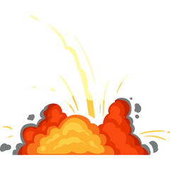 Cartoon Bomb Explosion With Yellow Flames Orange Clouds And Grey Smoke Elements On A Transparent Background