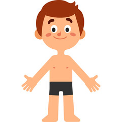 Cartoon Boy Standing With Open Arms Wearing Black Shorts And Brown Hair With Cheeks Pink A Full Body Front View Isolated On White