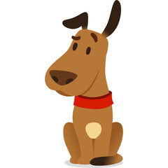 Cartoon Brown Dog With Red Collar Sitting And Looking Sad Against White Background Simple Illustration