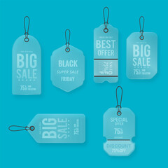 set of price tag sale glassmorphism style design