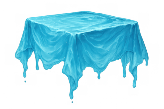 Blue viscous fluid melting, dripping from a square surface, creating an abstract liquid texture with flowing goo