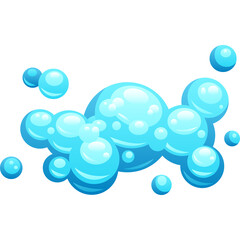 Cartoon Cluster of Blue Bubbles with Snow Accents on Transparent Background