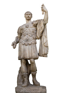 Ancient Roman statue of Emperor Trajan cut out on transparent background