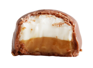 A chocolate and white dessert with a hole in the middle