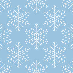 Blue pattern with white snowflakes. Winter pattern, Christmas seamless background