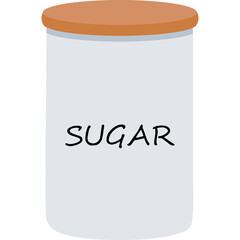 Cartoon Sugar Canister With Orange Lid Simple Flat Illustration Clean Design For Kitchen Storage And Decoration