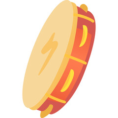 Cartoon Tambourine with a Yellow Lightning Bolt Symbol and Jingle Bells on a Transparent Background