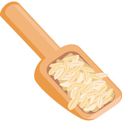 Cartoon Wooden Scoop Filled With Light Brown Rolled Oats Cereal Grains On Transparent Background With Simple Shadow