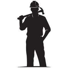 Silhouette of a construction worker with a hammer over his shoulder