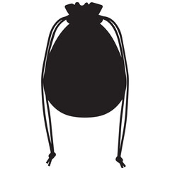 Simple black velvet drawstring pouch with cord closure isolated on white background