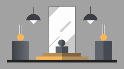 Modern minimalist display with mirror and lighting