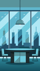 Modern office meeting room with city view and oval table