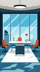 Modern executive office with large windows and city view