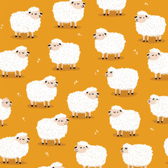 Fototapeta premium Cute White Sheep Parade Farm Animal Themed Pattern. Ideal for nursery decor, kid fabrics, stationery, and animal themed products.
