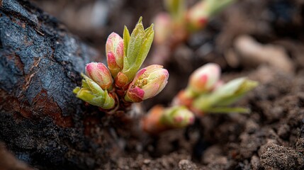 Close-Up of Tree Sprouts: The Beginnings of Growth and Renewal in Nature