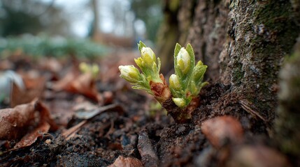 Close-Up of Tree Sprouts: The Beginnings of Growth and Renewal in Nature