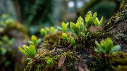 Close-Up of Tree Sprouts: The Beginnings of Growth and Renewal in Nature