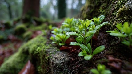 Close-Up of Tree Sprouts: The Beginnings of Growth and Renewal in Nature