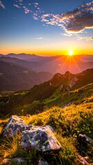 Mountain sunset vista, vibrant colors