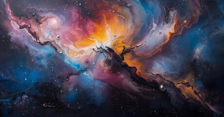 vibrant color panting  nebular space abstract background